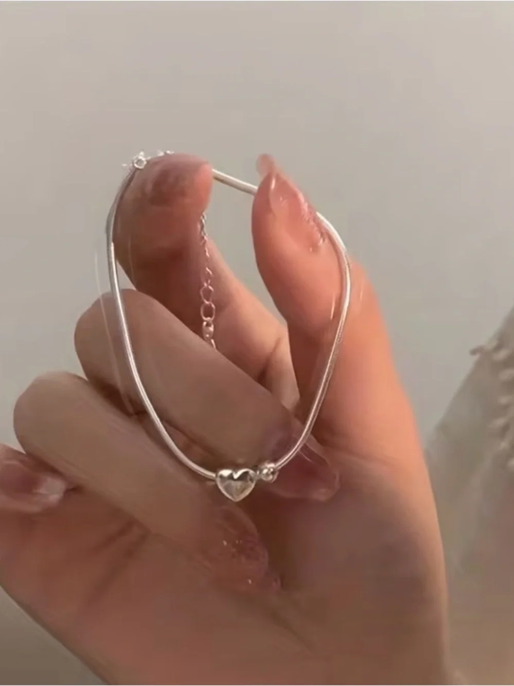 Silver Heart Pendant Double Chain Bracelet - Women Jewelry